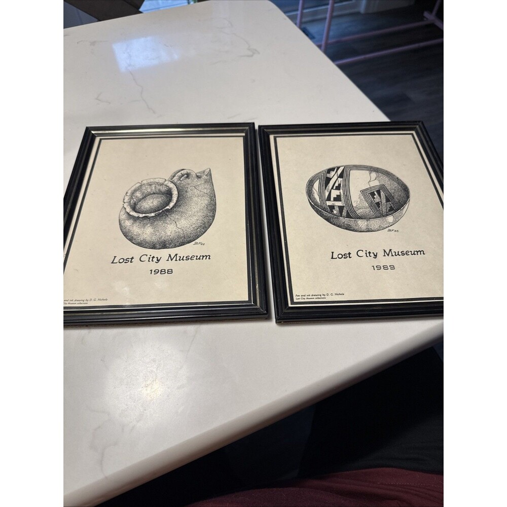 Set Of 2 Lost City Museum Of Archeology Overton Nevada Vintage Drawings Prints - Picture 1 of 9